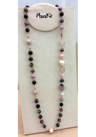 Chanel agata tormalinata, opale rosa, perle di fiume CN3052