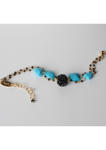 Bracciale a 2 fili, rosario spinello nero, turchese Arizona BR0547