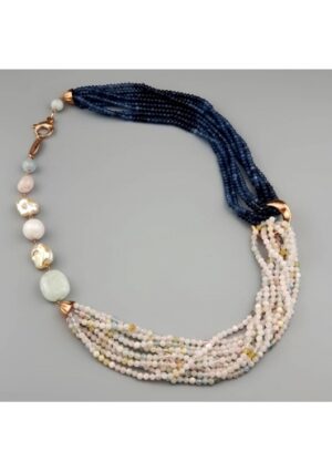 Collier acquamarina multicolor, Agata blu zaffiro CN3328