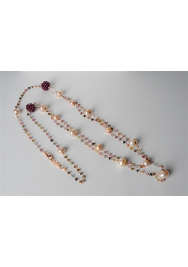 Collana, rosarietto tormaline,
 perle di fiume CN1917