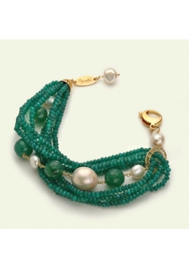 br agata verde smeraldo, perle di fiume, quarzo citrino BR1185