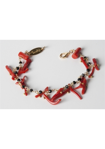 Bracciale  charms, rosarietto spinello nero, corallo rosso BR0929