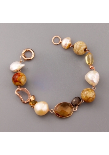 Bracciale perle coltivate, diaspro brown SCBR01