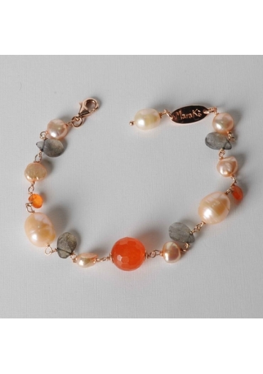 Bracciale  perle di fiume,agata arancione, labradorite BR0915