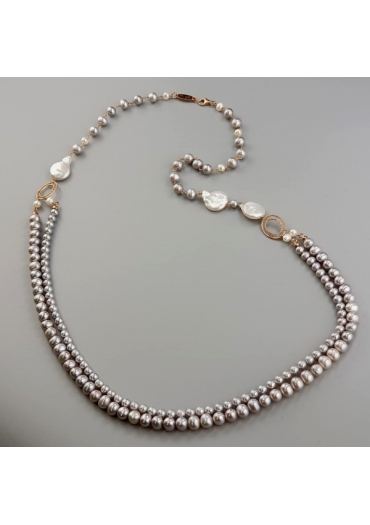Chanel a 2 fili perle coltivate grigie CN2668
