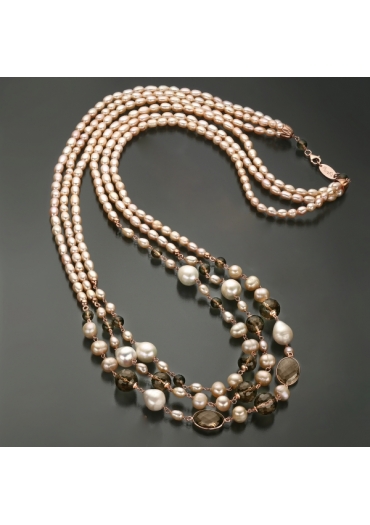 Chanel a tre fili perle coltivate, quarzo fumè CN2674