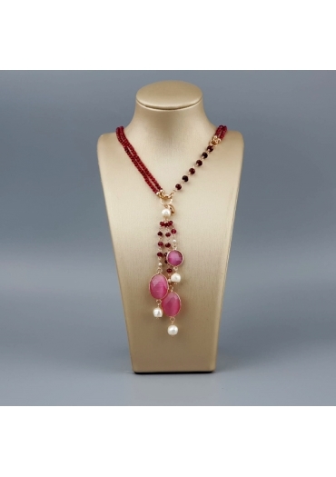Chanel regolabile  45-90 cm agata ruby,  perle coltivate CN3595