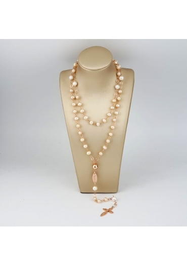 Collana, rosario, perle coltivate rosa pesca CN2109