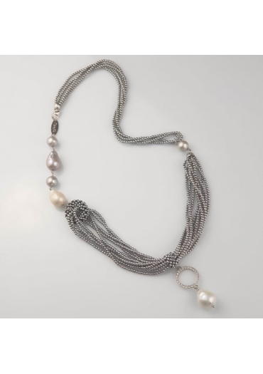 Collier ematite, perle barocche,zirconi CN3045