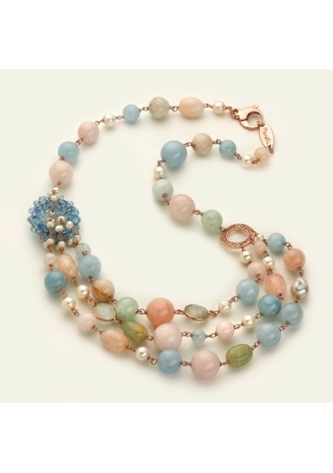Collier multifilo acquamarina multicolor, perle coltivate CN3190