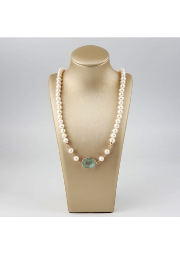 Collier perle coltivate,  quarzo celeste CN3591
