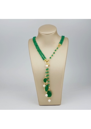 Collier regolabile 45-90 cm agata verde smeraldo CN3596