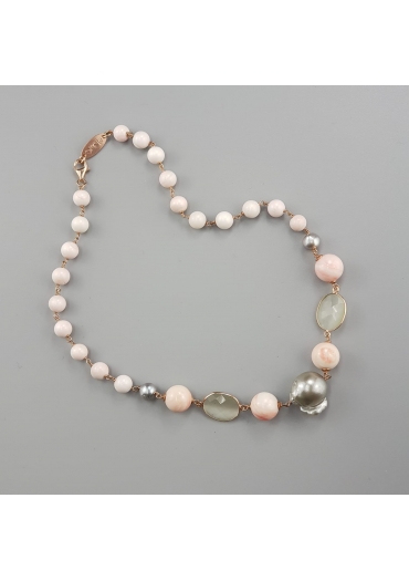 Girocollo conchiglia rosa, perla barocca grigia CN2610
