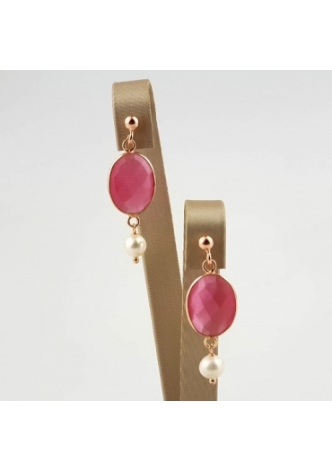 Orecchini quarzi  idrotermali rosa,  perle  coltivate OR2514