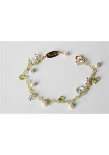 Bracciale  charms, rosarietto peridoth, perle di fiume, ametista verde BR0923