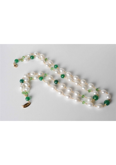 Collana, perle di fiume, agata verde smeraldo CN2095