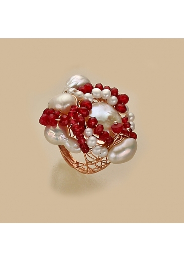 Anello agata ruby perle di fiume AN258
