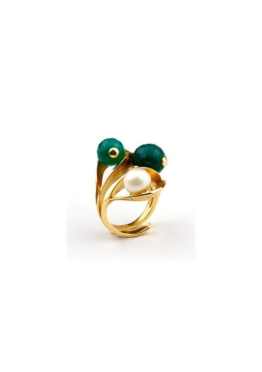 anello agata verde smeraldo, perle di fiume AN268