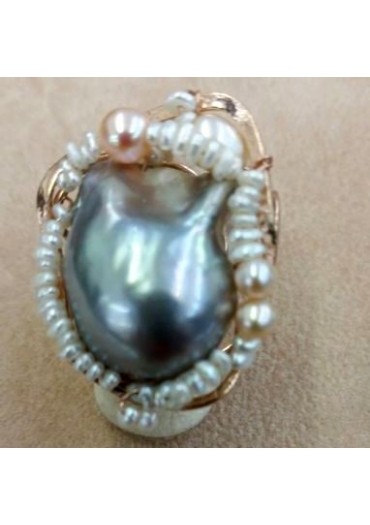 Anello perla barocca grigia, pele di fiume, pz unico AN292