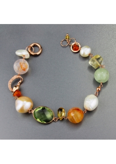 Bracciale perle coltivate,  quarzi multicolor SCBR04