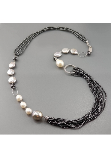 Chanel multifilo ematite, perle di fiume CN2660