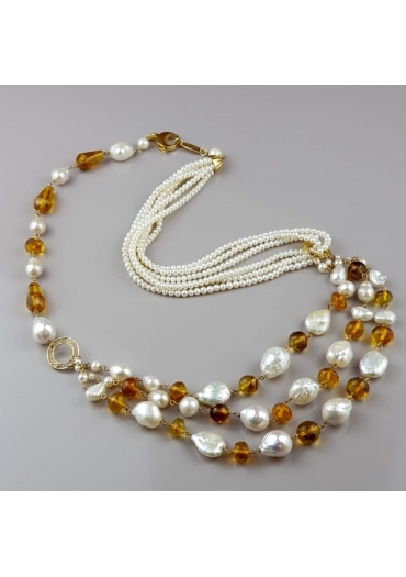 Collana perle di fiume, ambra messicana CN2947