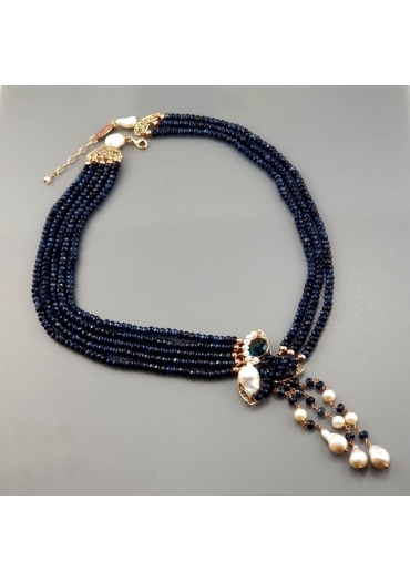 Collier agata blu zaffiro, perle coltivate, pz unico CN3194