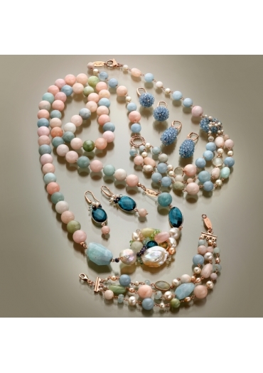 Parure acquamarina multicolor, perle coltivate p162