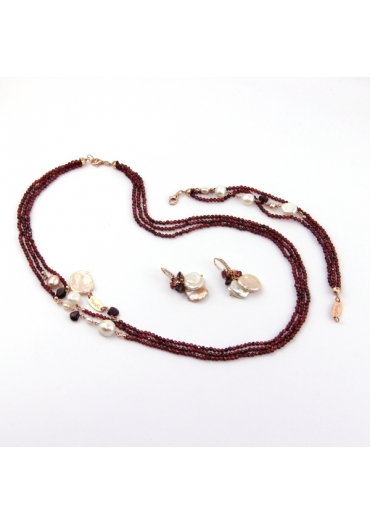 Parure Granato, perle coltivate,  perle keshi, 58 cm P107
