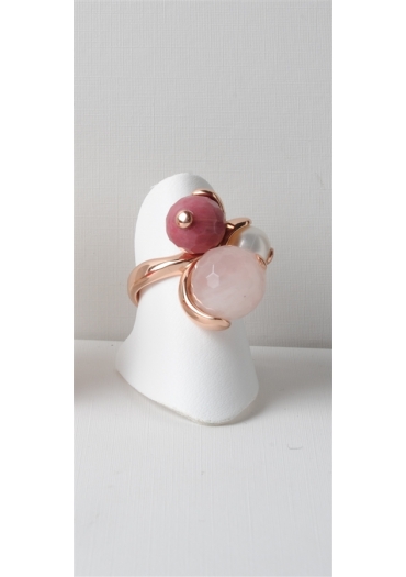 Anello quarzo rosa,  rodonite, perla di fiume AN122