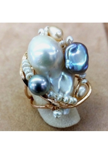 Anello perla barocca, perle di fiume, pz unico AN296