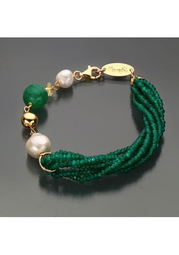 Bracciale agata verde smeraldo, q.citrino, perle di fiume BR1186