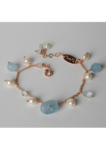 Bracciale charms, acquamarina, perle di fiume BR0811