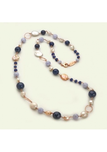 Chanel agata blu, calcedonio perle coltivate CN3263