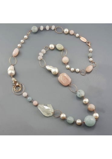 Collana, acquamarina multicolor, perle coltivate CN2205