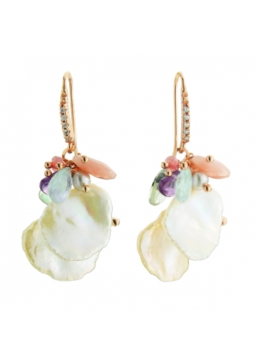 Orecchini acquamarina multicolor,  Opale rosa, perle coltivate OR2353