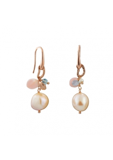 Orecchini perle coltivate, acquamarina, opale rosa SCOR08