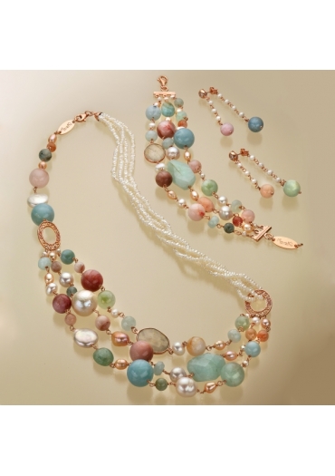 Parure acquamarina multicolor,  perle coltivate P158