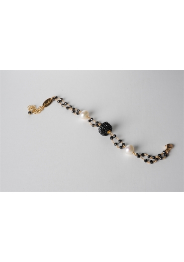 Bracciale a 2 fili, rosarietto spinello nero, perle di fiume BR0561
