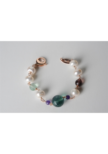 Bracciale perle di fiume, fluorite,  ametista BR0691