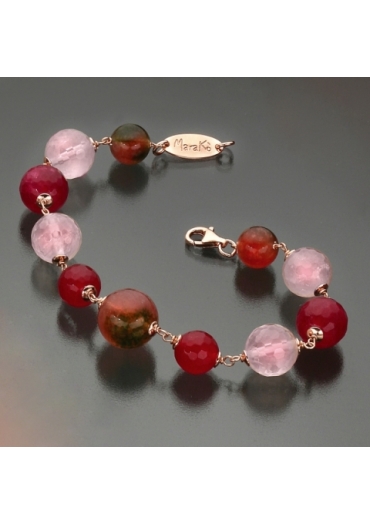 bracciale  giada floreale, quarzo rosa, giada rosa BR1192