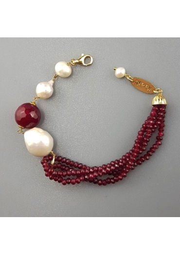 Bracciale agata ruby, perle di fiume barocche BR0815