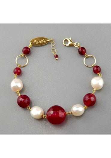 Bracciale agata ruby, perle coltivate BR1734