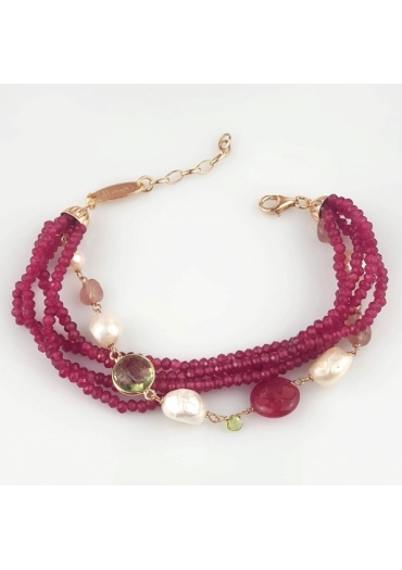 Bracciale giada rosa, perle di fiume, olivina BR1347
