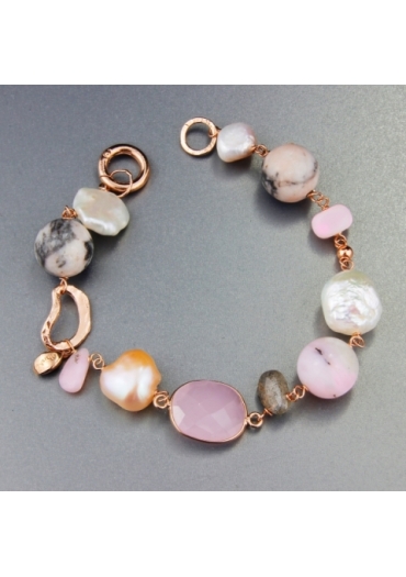 Bracciale perle coltivate, opale rosa SCBR09