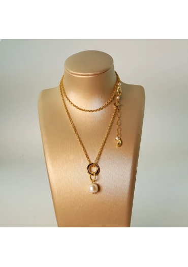 Catenina Fantasy,  arg.925 PL oro, 42-50 cm pendente perla coltivata CTF02