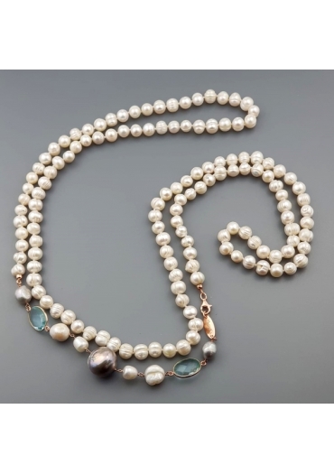 Charleston perle coltivate, quarzo celeste cn2497
