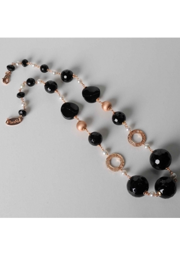 Collana, agata nera, perle di fiume, filigrana CN2297