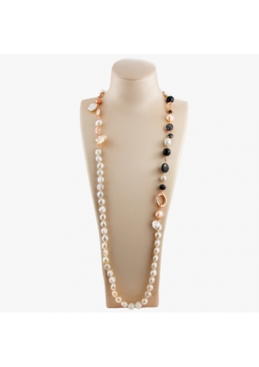 Collana scomponibile perle  coltivate, agata nera SCCN11