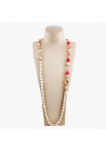 Collana scomponibile perle coltivate, giada rosa, opale rosa SCCN10